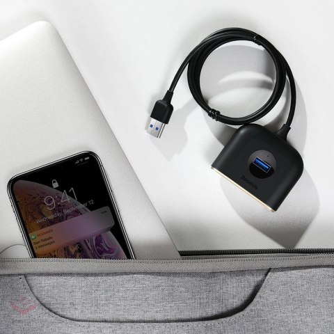 HUB Baseus Square USB-A do 1x USB-A 3.2 Gen 1 / 3x USB 2.0 z kablem 1m - czarny