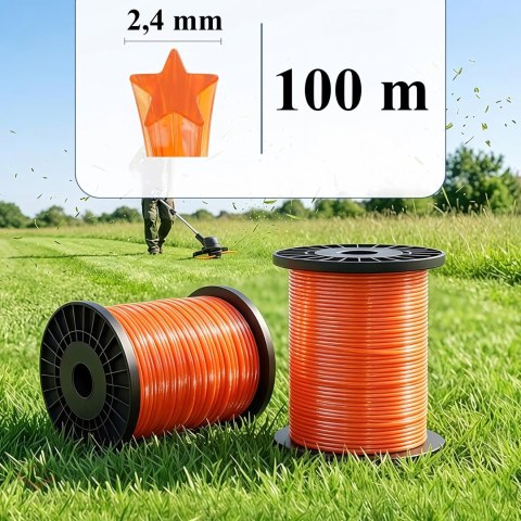 Mocna Żyłka Tnąca do Głowic Podkaszarki Kosy Koszenia 2,4mm x 100m 5-Kątna