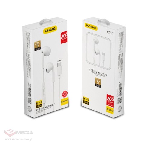 Dudao słuchawki douszne ze złączem USB Typu C biały (X14PROT)