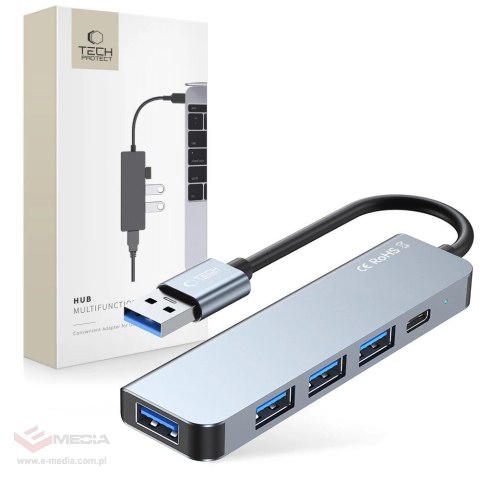 HUB Tech-Protect V0 5w1 USB-A - USB-A 3.0 / 3x USB-A 2.0 / USB-C - szary