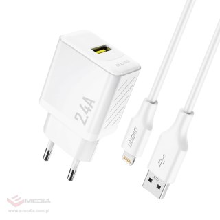 Ładowarka sieciowa Dudao A23LEU 2.4A GaN EU USB-A z kablem USB-A - Lightning - biała