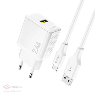 Ładowarka sieciowa Dudao A23TEU 2.4A GaN USB-A z kablem USB-A - USB-C - biała