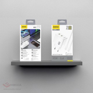 Ładowarka sieciowa Dudao A28PCEU PD 45W GaN 2xUSB-C z kablem USB-C - biała