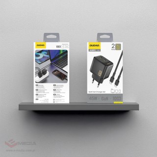 Ładowarka sieciowa Dudao A28PCEU PD 45W GaN 2xUSB-C z kablem USB-C - czarna