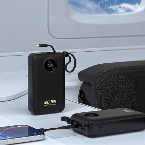 Powerbank Dudao K14+ 20000mAh 22.5W USB-C / USB-A / wbudowane kable Lightning i USB-C - czarny