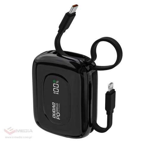 Powerbank Dudao K32 22,5W 10000 mAh z wbudowanym kablem USB-C/Lightning - czarny