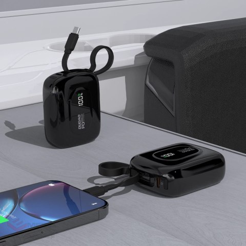 Powerbank Dudao K32 22,5W 10000 mAh z wbudowanym kablem USB-C/Lightning - czarny