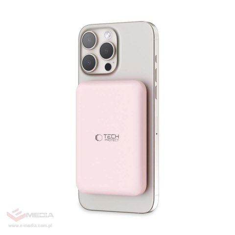 Powerbank Tech-Protect LifeMag PB10 z MagSafe 5000mAh 15W port USB-C - różowy + kabel USB-C