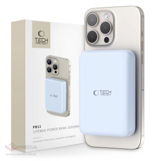 Powerbank Tech-Protect LifeMag PB11 z MagSafe 10000mAh 15W port USB-C - niebieski + kabel USB-C