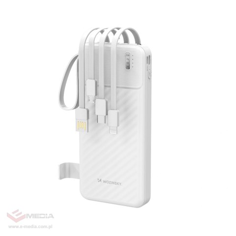 Powerbank Wozinsky W11-W 10000mAh 10W z wbudowanymi kablami i latarką - biały