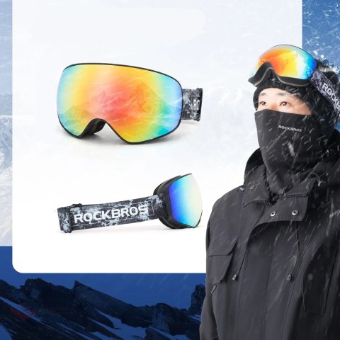 Gogle narciarskie Rockbros SP284 dla dzieci przeciwmgielne z filtrem UV szara soczewka z czerwonym lustrem - czarne