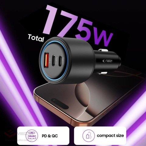 Ładowarka samochodowa CC04 3-porty PD175W - czarna