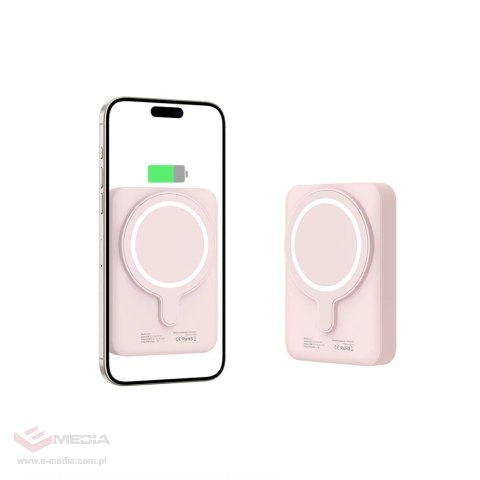 Powerbank Tech-Protect LifeMag PB11 z MagSafe 10000mAh 15W port USB-C - różowy + kabel USB-C