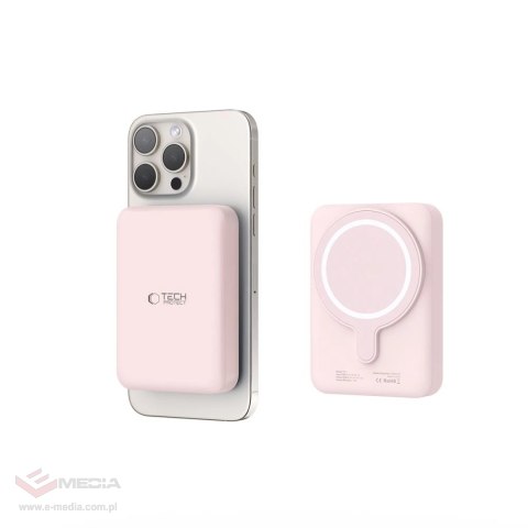 Powerbank Tech-Protect LifeMag PB11 z MagSafe 10000mAh 15W port USB-C - różowy + kabel USB-C