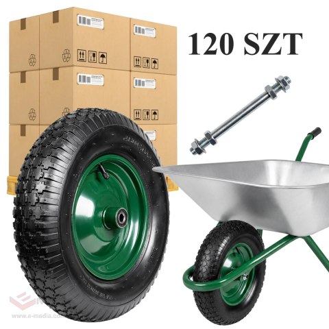120x Koło do Taczki Taczek 2PR 4.80/4.00-8 z Dętką i Ośką Kompletne Gumowe Mocne