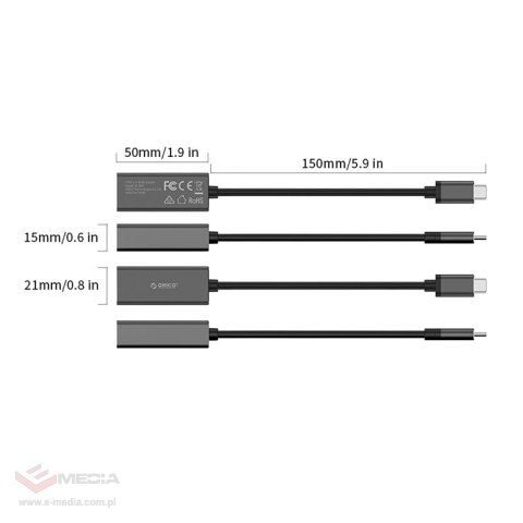 Adapter sieciowy Orico XC-R45-V1 USB-C do RJ45 Gigabit Ethernet 1 Gbps - czarny