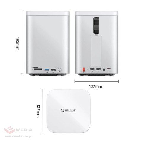 Stacja dokująca Orico MiniTower z kieszeniami na dyski twarde do 56TB - srebrna