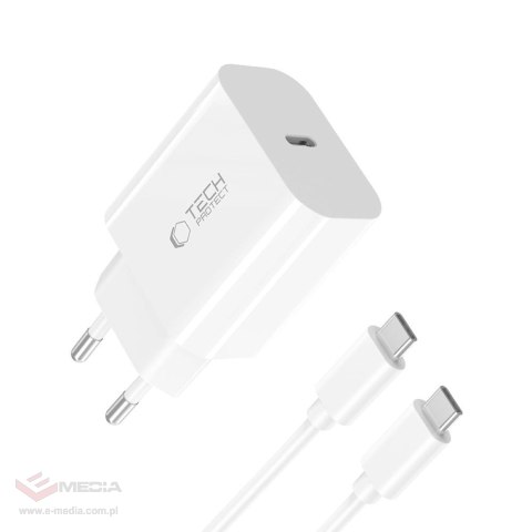 Ładowarka sieciowa Tech-Protect NC20W PD20W USB-C z kablem USB-C - biała