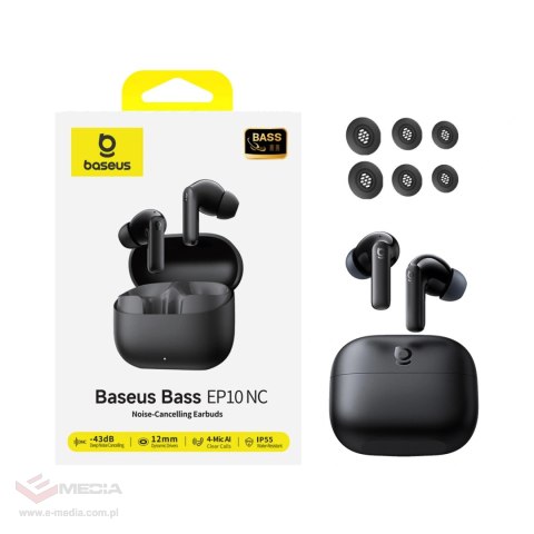 Słuchawki Baseus Bass EP10 TWS bezprzewodowe dokanałowe z ANC - czarne