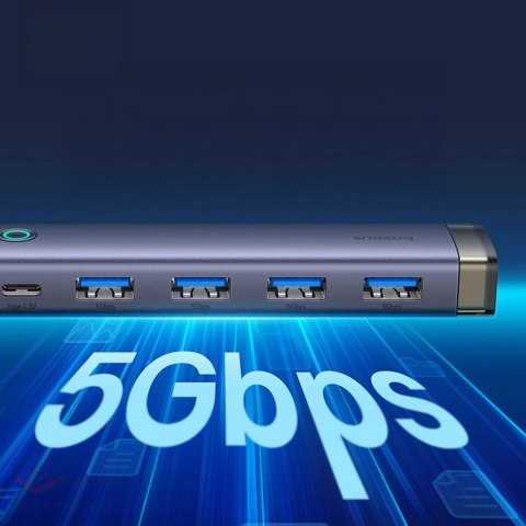 Hub USB-A/USB-C Baseus UltraJoy Series 4xUSB-A 3.0 1xUSB-C 5V - szary