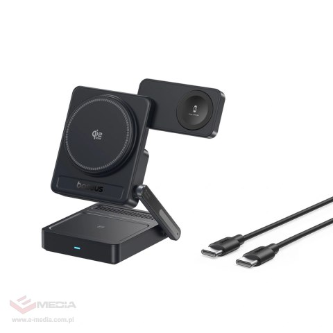 Ładowarka bezprzewodowa Baseus PicoGo AF21 3w1 Qi2.2 35W z kablem USB-C 1m - czarna