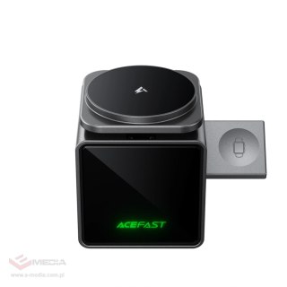 Ładowarka indukcyjna Acefast E34 22,5W 3w1 z wbudowanym kablem na smartfon słuchawki smartwatch - szara
