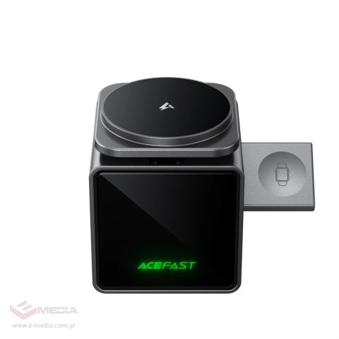 Ładowarka indukcyjna Acefast E34 22,5W 3w1 z wbudowanym kablem na smartfon słuchawki smartwatch - szara