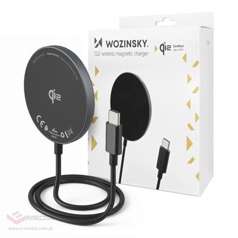Ładowarka indukcyjna magnetyczna Wozinsky 15W bezprzewodowa Qi2 - czarna