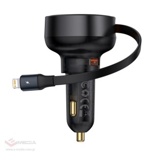 Ładowarka samochodowa Baseus Enjoyment Pro 55W USB-A ze zwijanym kablem Lightning - czarna