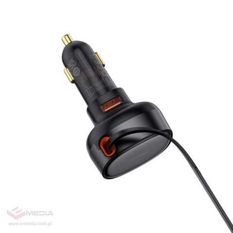 Ładowarka samochodowa Baseus Enjoyment Pro 55W USB-A ze zwijanym kablem Lightning - czarna