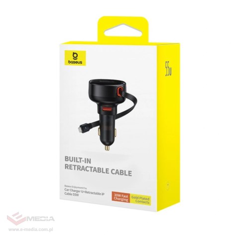 Ładowarka samochodowa Baseus Enjoyment Pro 55W USB-A ze zwijanym kablem Lightning - czarna