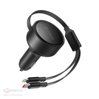 Ładowarka samochodowa Orico Dual Stretch 60 W USB-C z dwoma zwijanymi kablami USB-C + Lightning - czarna