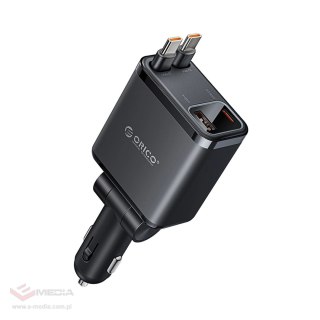Ładowarka samochodowa Orico Twin Reach 45W USB-A + USB-C z dwoma zwijanymi kablami USB-C - czarna