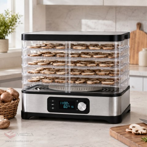 56x Suszarka Spożywcza do Grzybów Warzyw Owoców Pojemna 600W 6 Półek LCD