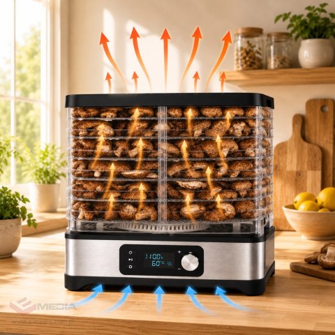 56x Suszarka Spożywcza do Grzybów Warzyw Owoców Pojemna 600W 6 Półek LCD