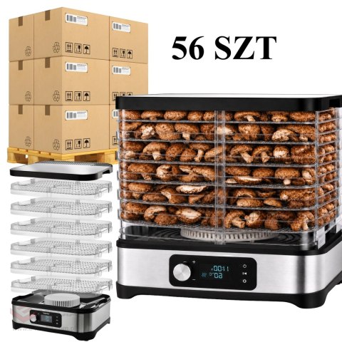 56x Suszarka Spożywcza do Grzybów Warzyw Owoców Pojemna 600W 6 Półek LCD