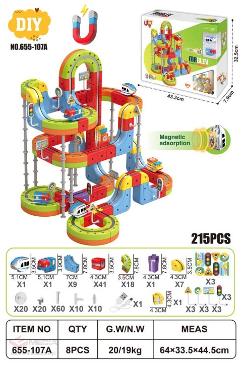 Magnetyczna Kolorowa Kolejka 215el.