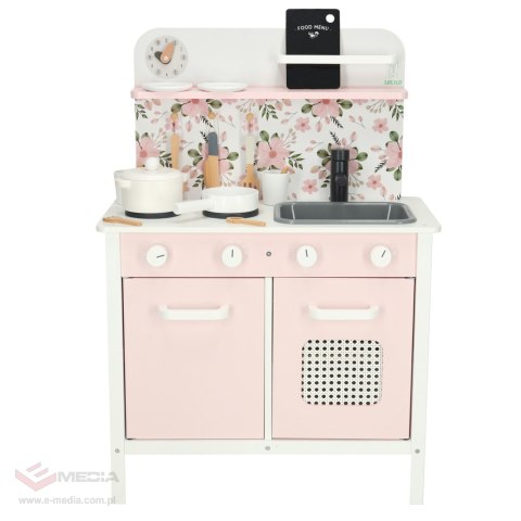 Kuchnia dla dzieci drewniana MDF LULILO FLORA akcesoria różowa 82cm