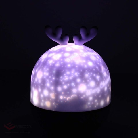 Lampka nocna projektor gwiazd LED USB obrotowy 6 motywów pilot jelonek