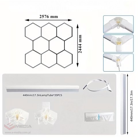 60x Lampa Led Hexagon Panel Oświetlenie Warsztat Garaż Dom 257x244cm 280W 6500K