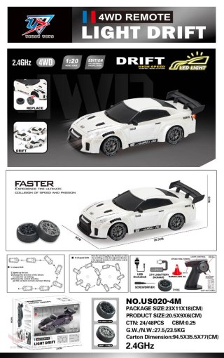 Autko R/C do Driftu 1:20 z Funkcją Świateł Biały