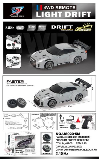 Autko R/C do Driftu 1:20 z Funkcją Świateł Szary