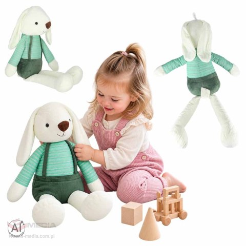 Maskotka pluszak przytulanka królik w zielonych spodenkach 70 cm