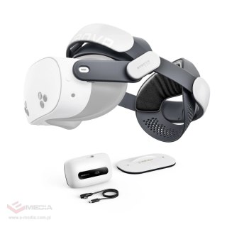 Pasek na głowę BoboVR M3 Pro+ z akumulatorem 6500 mAh i stacją ładującą do Meta Quest 3 / 3S - biały