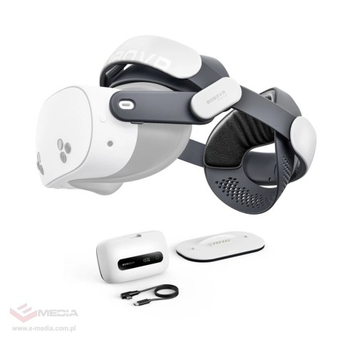 Pasek na głowę BoboVR M3 Pro+ z akumulatorem 6500 mAh i stacją ładującą do Meta Quest 3 / 3S - biały