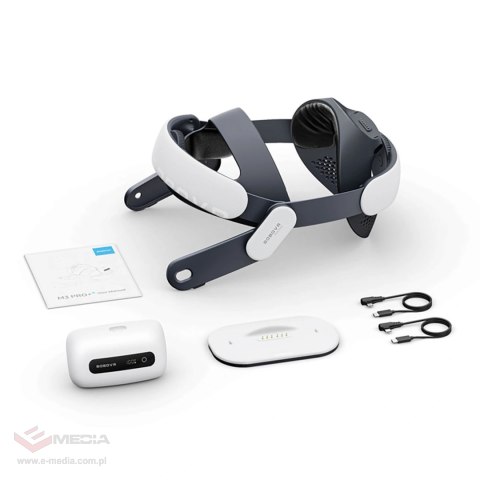 Pasek na głowę BoboVR M3 Pro+ z akumulatorem 6500 mAh i stacją ładującą do Meta Quest 3 / 3S - biały