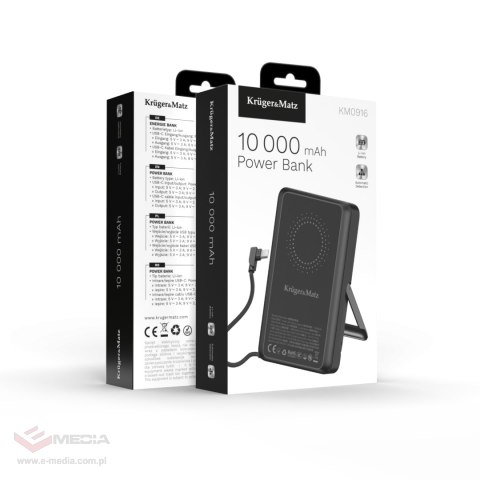Powerbank Kruger&Matz 10000 mAh Li-pol z fukcją QC oraz PD, certyfikat CCC (kraje Azjatyckie)