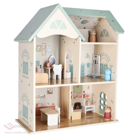 Domek dla lalek drewniany LULILO mebelki figurki 56cm miętowy