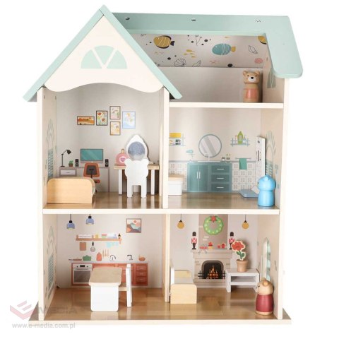 Domek dla lalek drewniany LULILO mebelki figurki 56cm miętowy