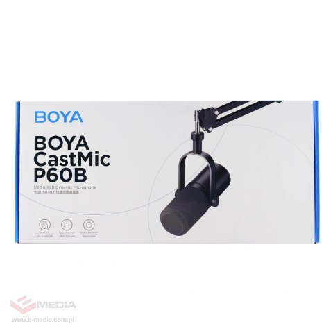 Mikrofon studyjny BOYA CastMic P60B z ramieniem przewodowy USB XLR - czarny